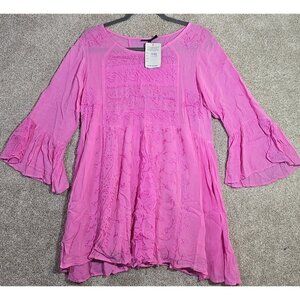 S.R. Fashions Rayon Boho Tunic Dress Lightweight Embroidered Flowing Women's L